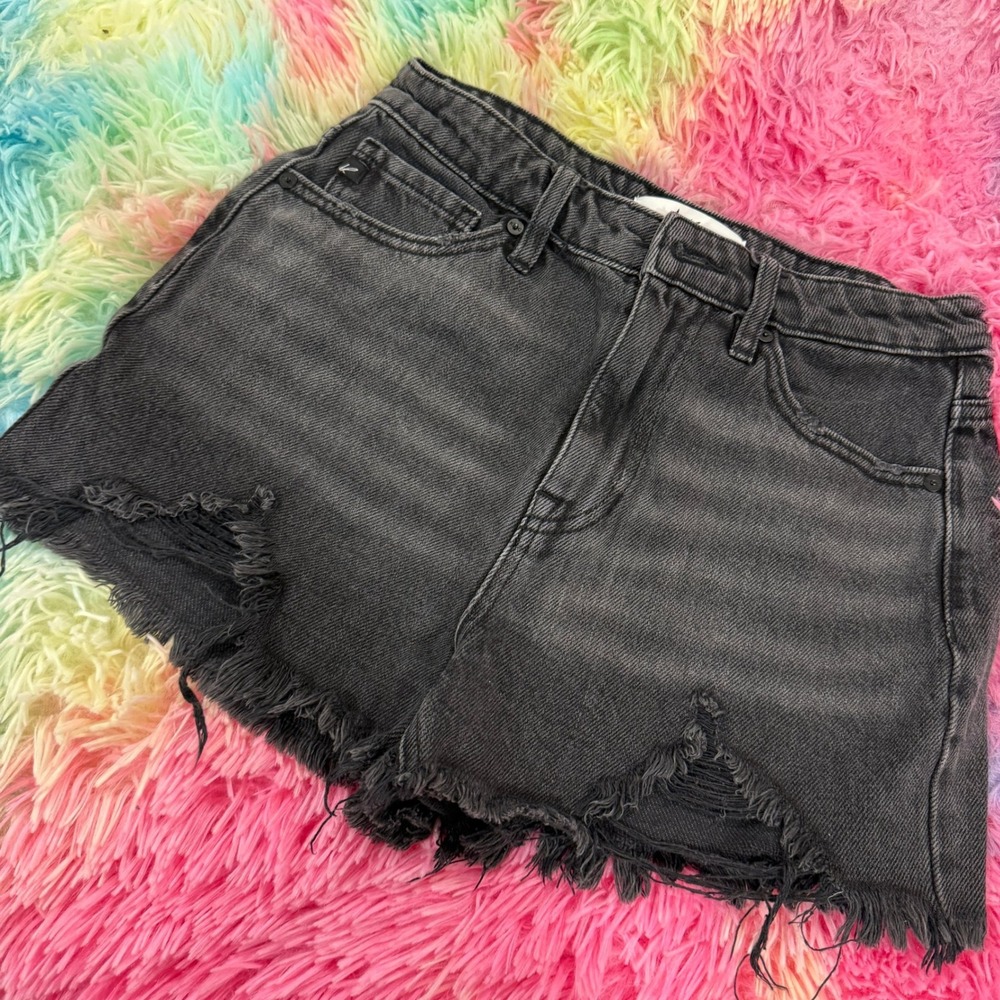 KanCan Distressed Denim Shorts Womens 3/25 Black Frayed Hem